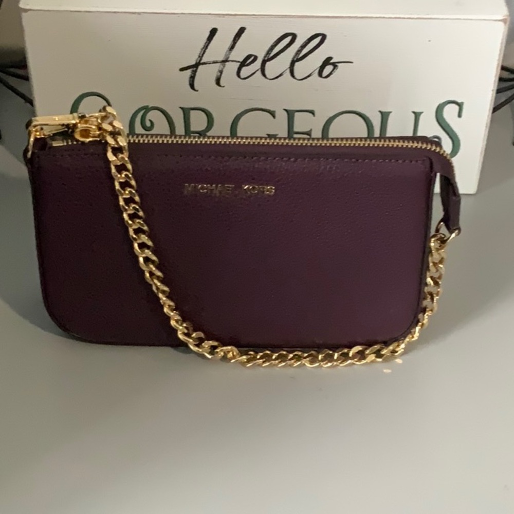 Michael Kors Purple Wristlet with Gold Chain